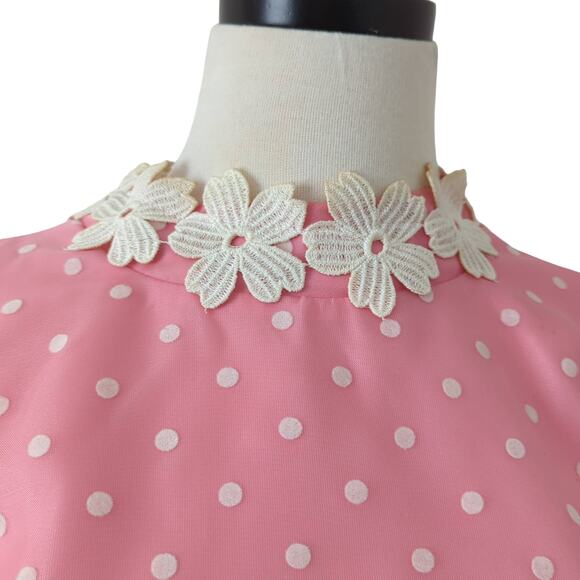 Vintage Women's Maxi Dress Small Medium Pink Polka Dot Long Sleeve 1960s 1950s - Picture 2 of 12